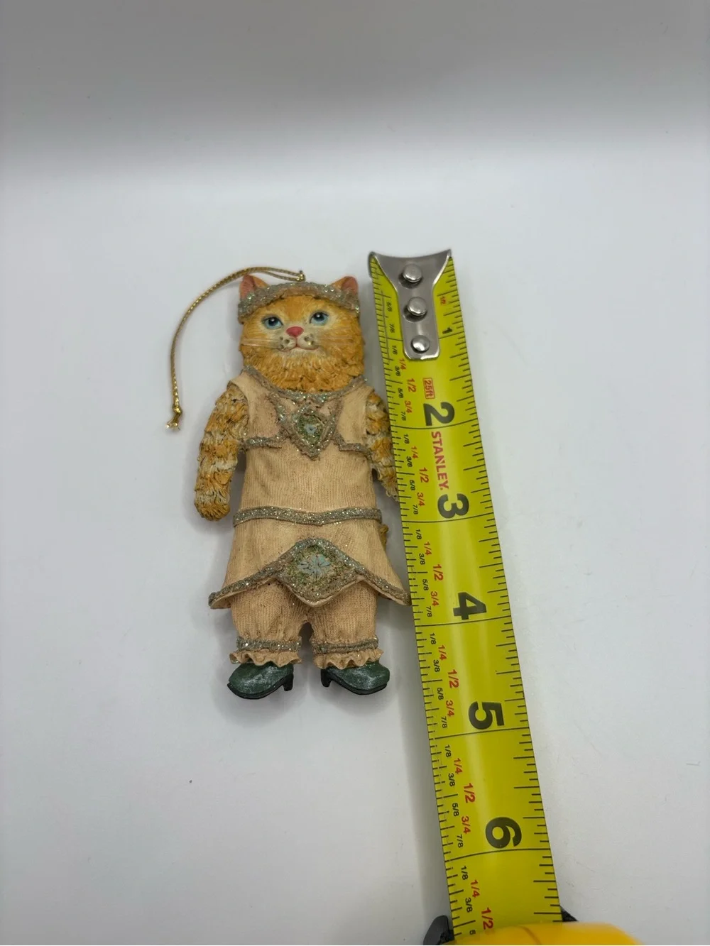 Vintage Anthropomorphic Orange Tabby Cat Christmas Ornament Victorian Glitter 4.